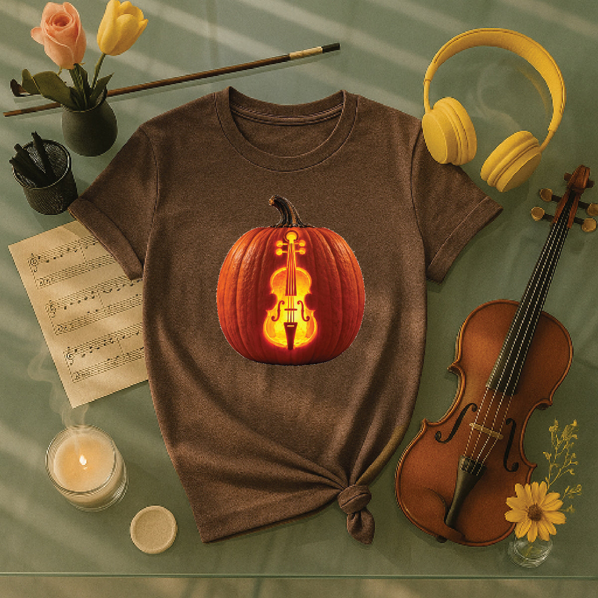 Glowing Cello Pumpkin Halloween Shirt