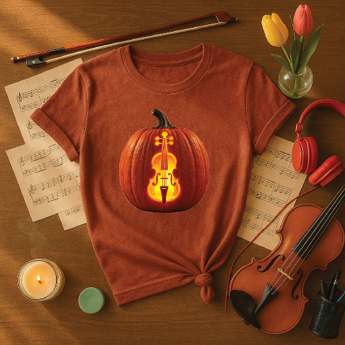Glowing Cello Pumpkin Halloween Shirt