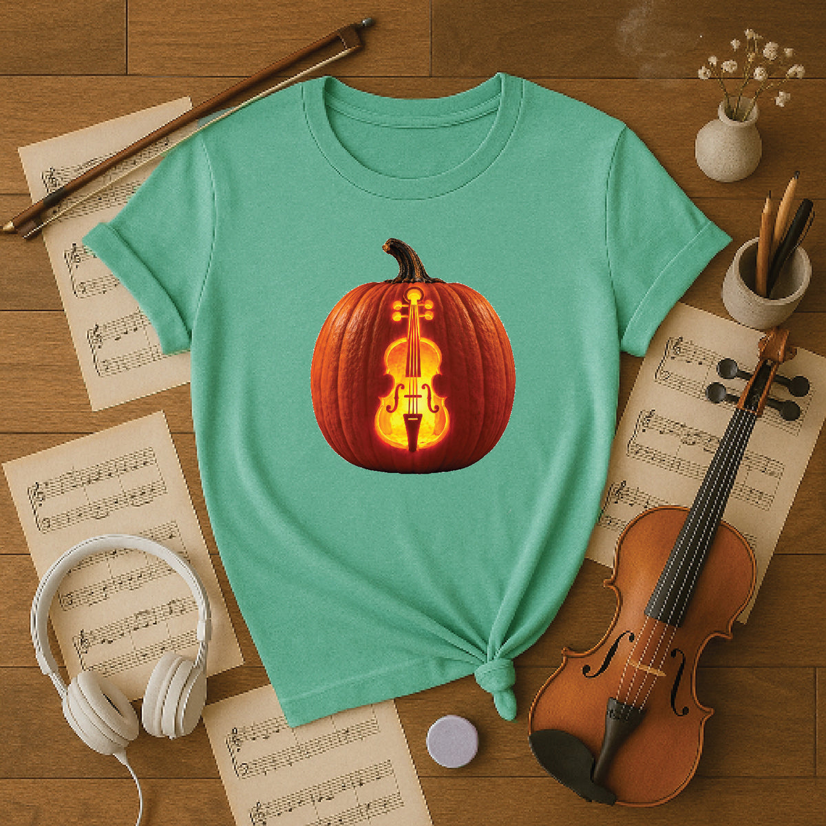 Glowing Cello Pumpkin Halloween Shirt