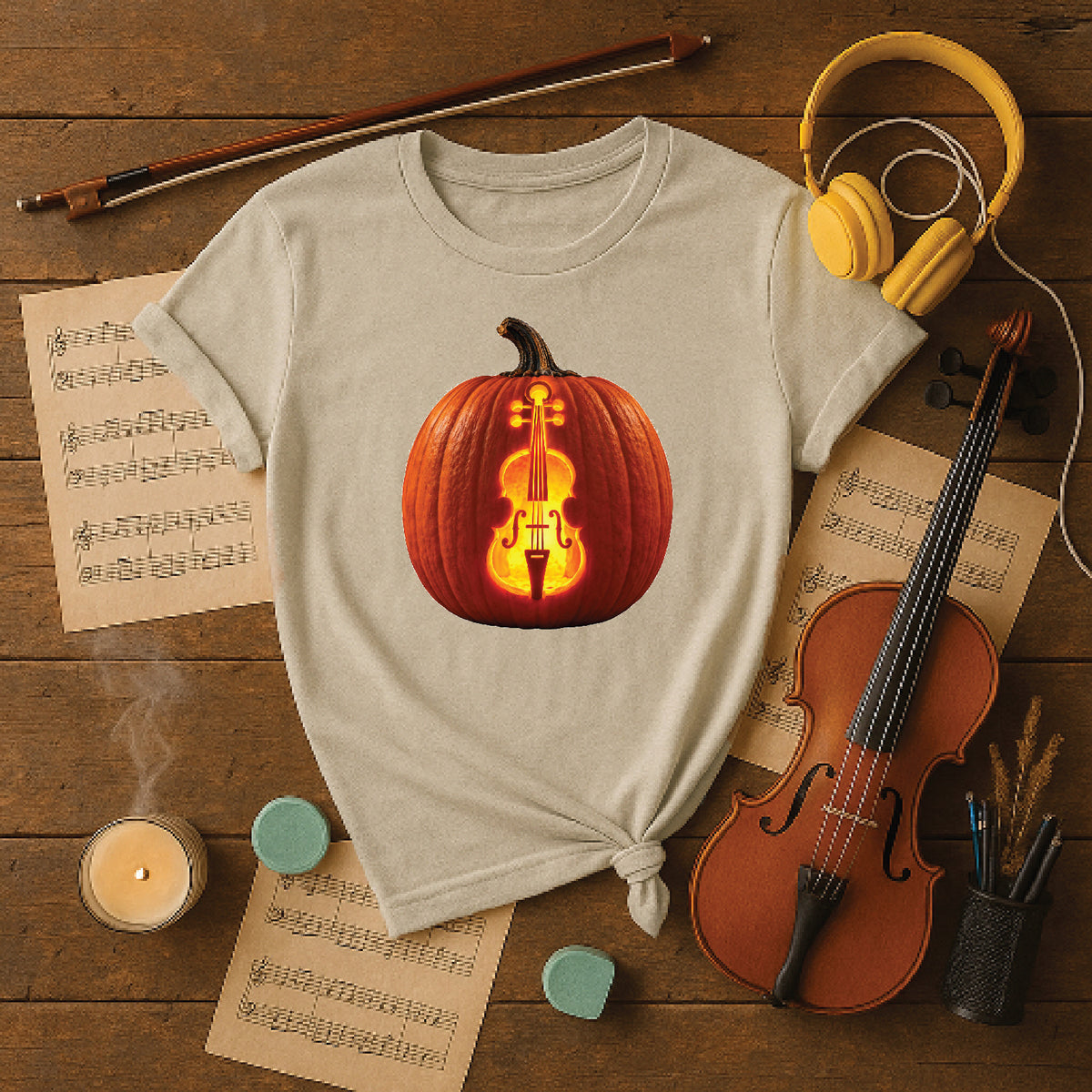 Glowing Cello Pumpkin Halloween Shirt