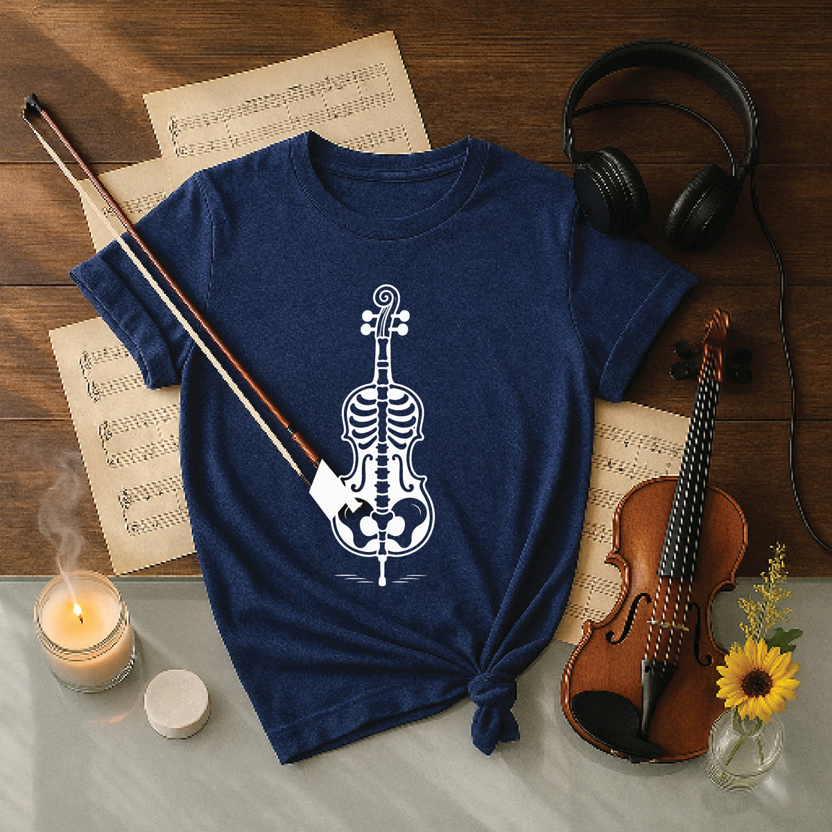 Spooky Skeleton Violin Halloween Tee