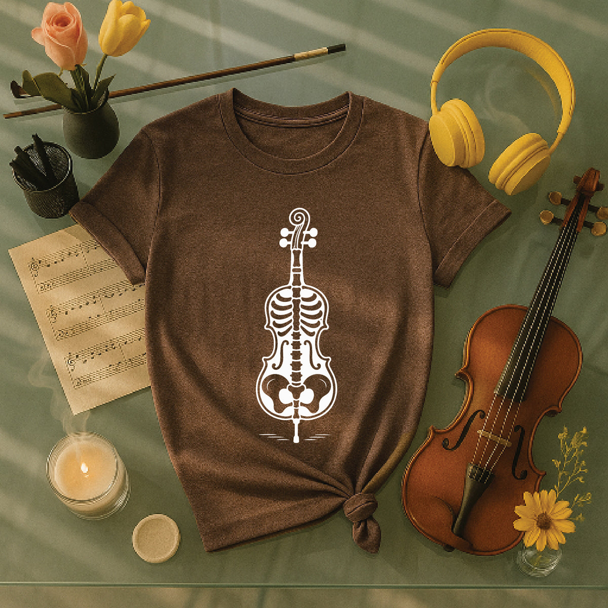 Spooky Skeleton Violin Halloween Tee