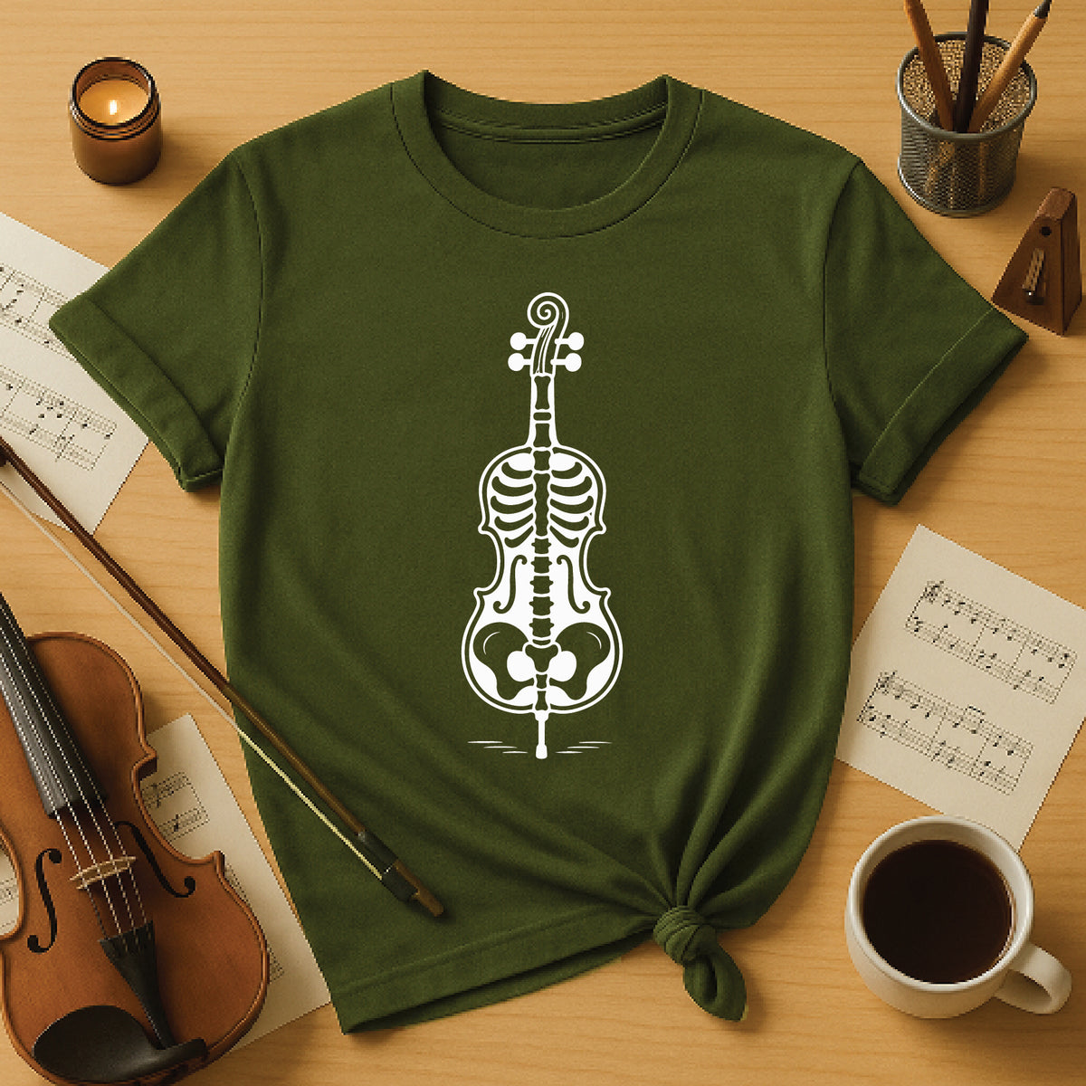Spooky Skeleton Violin Halloween Tee