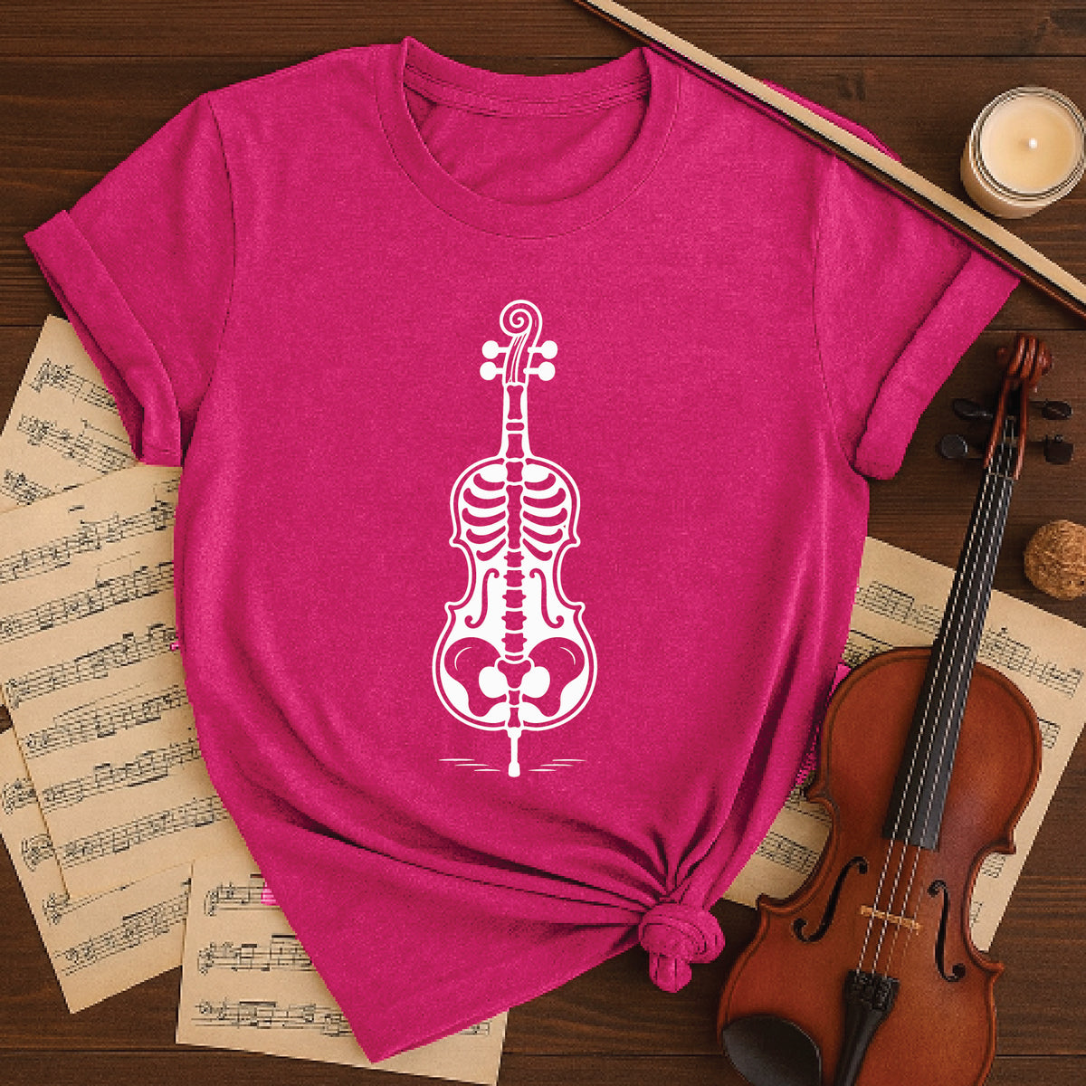 Spooky Skeleton Violin Halloween Tee