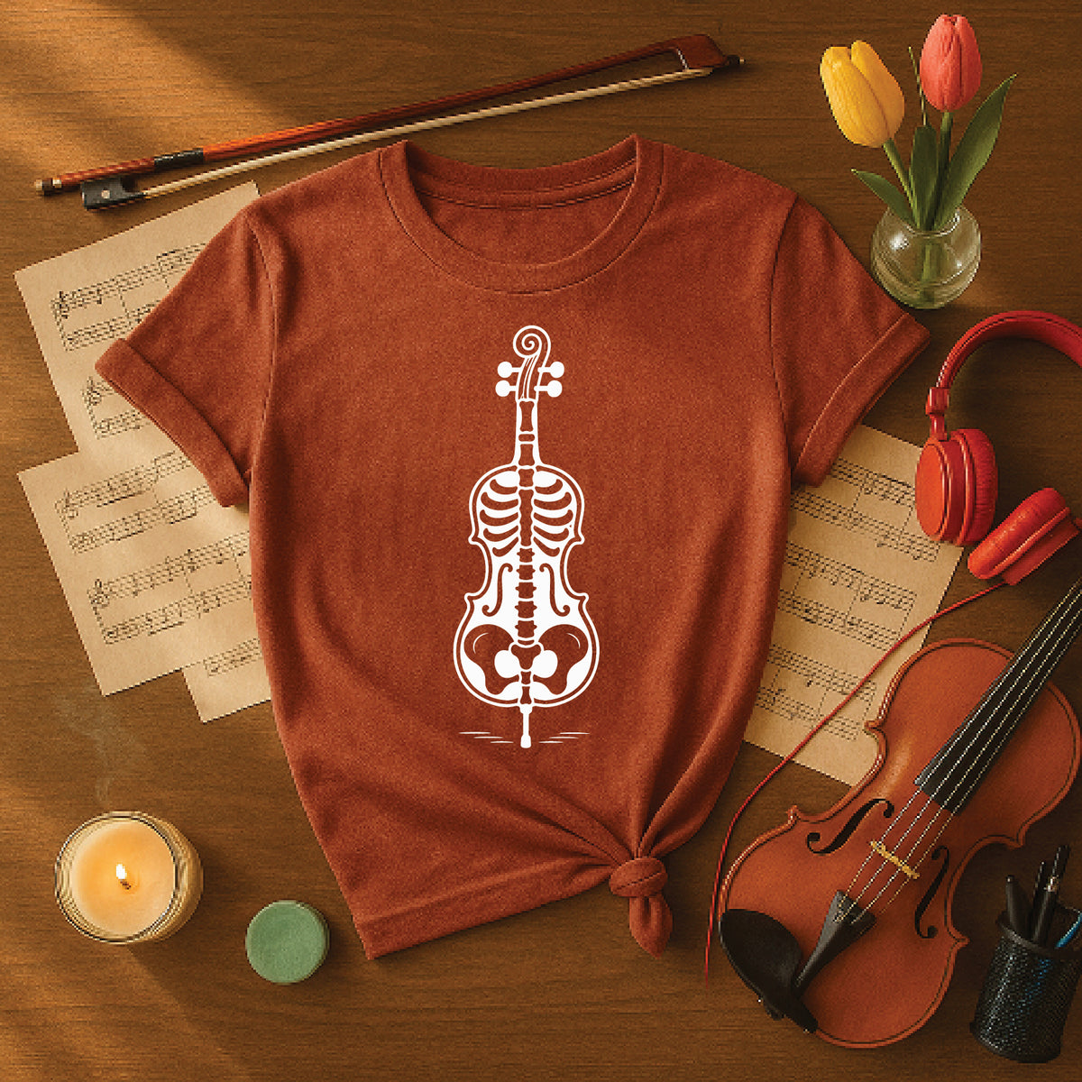 Spooky Skeleton Violin Halloween Tee