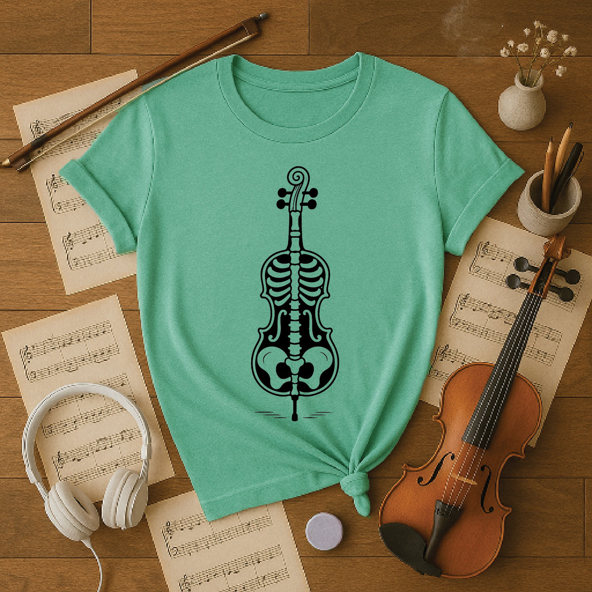Spooky Skeleton Violin Halloween Tee