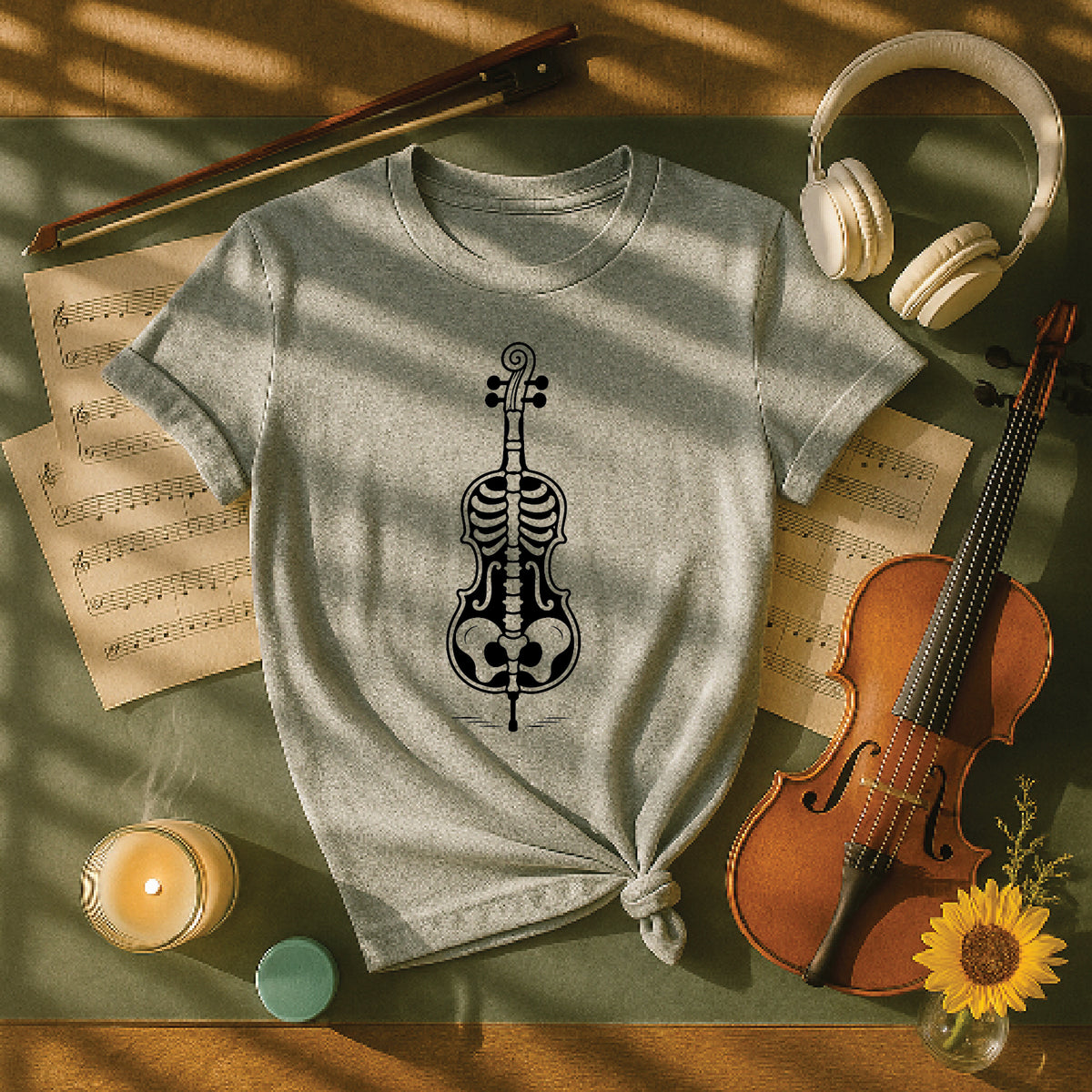 Spooky Skeleton Violin Halloween Tee