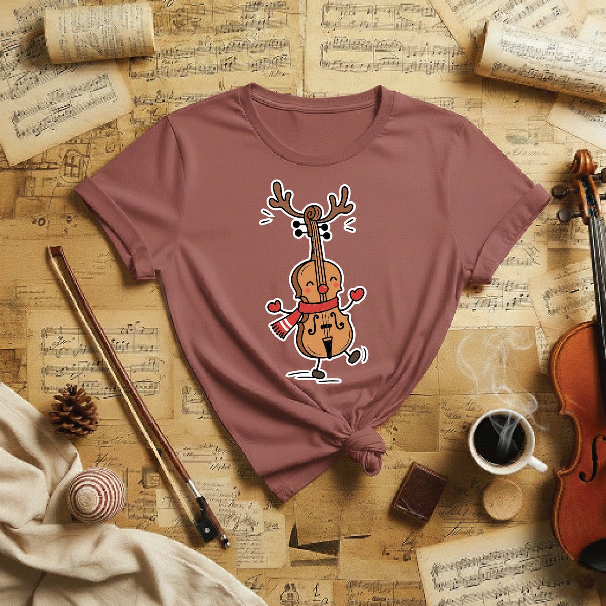 Dancing Reindeer Cello Christmas Tee