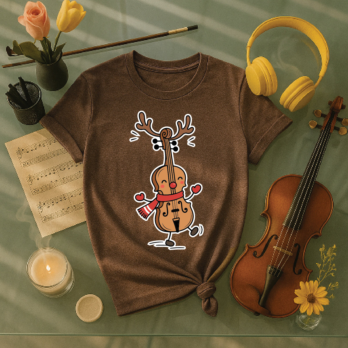 Dancing Reindeer Cello Christmas Tee