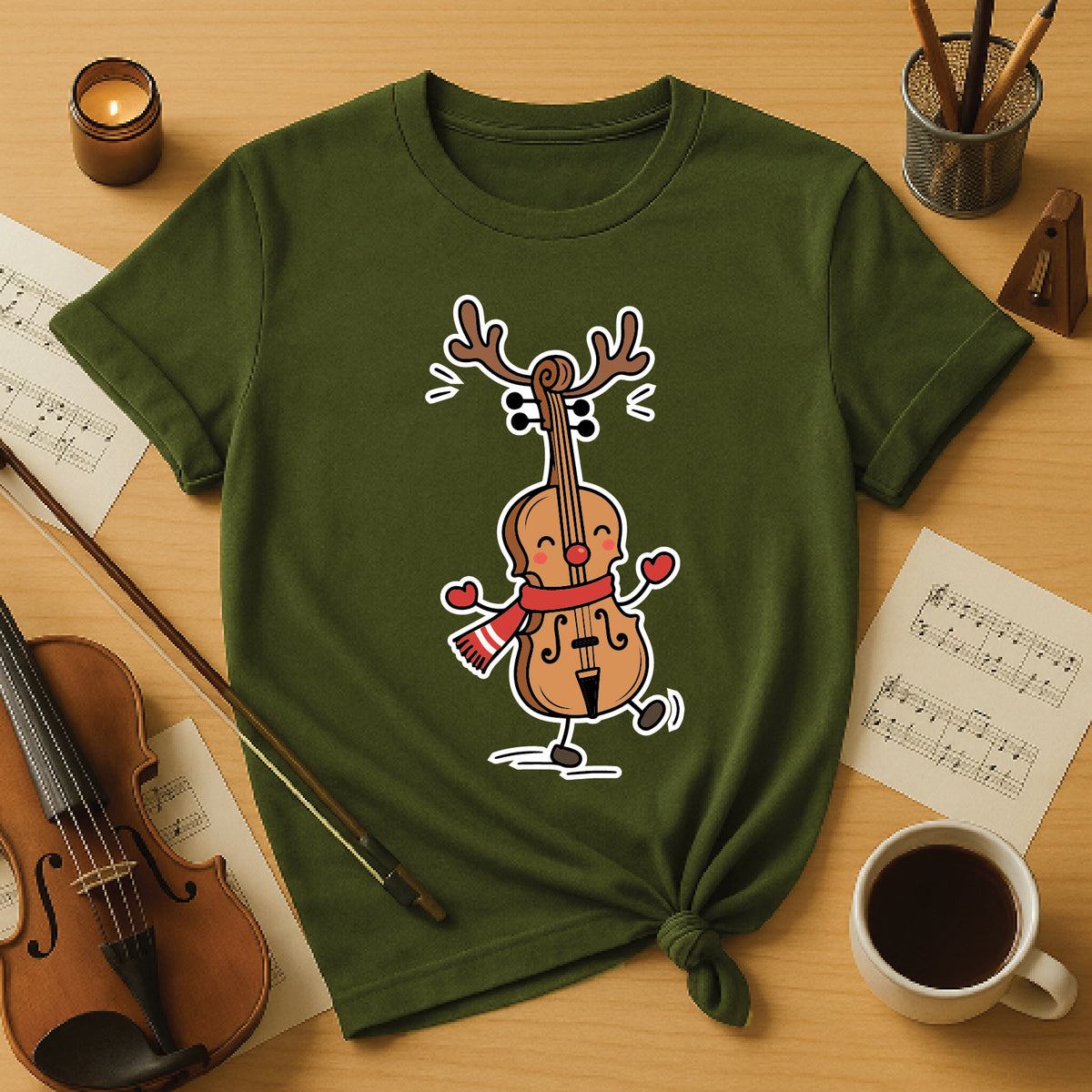 Dancing Reindeer Cello Christmas Tee