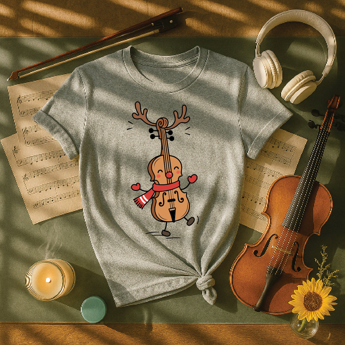 Dancing Reindeer Cello Christmas Tee