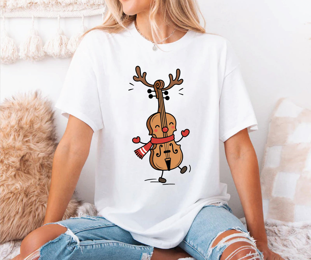 Dancing Reindeer Cello Christmas Tee
