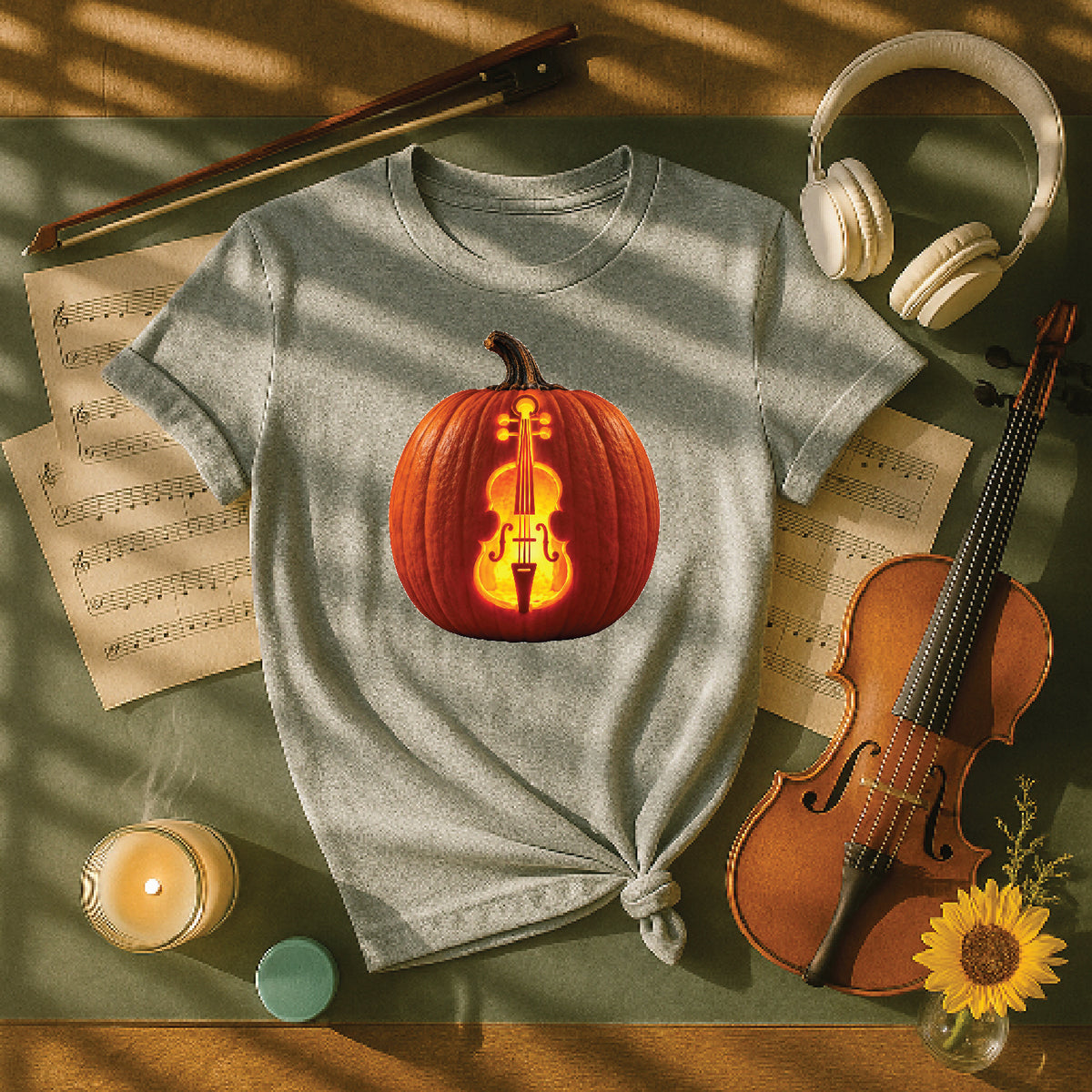 Glowing Cello Pumpkin Halloween Shirt