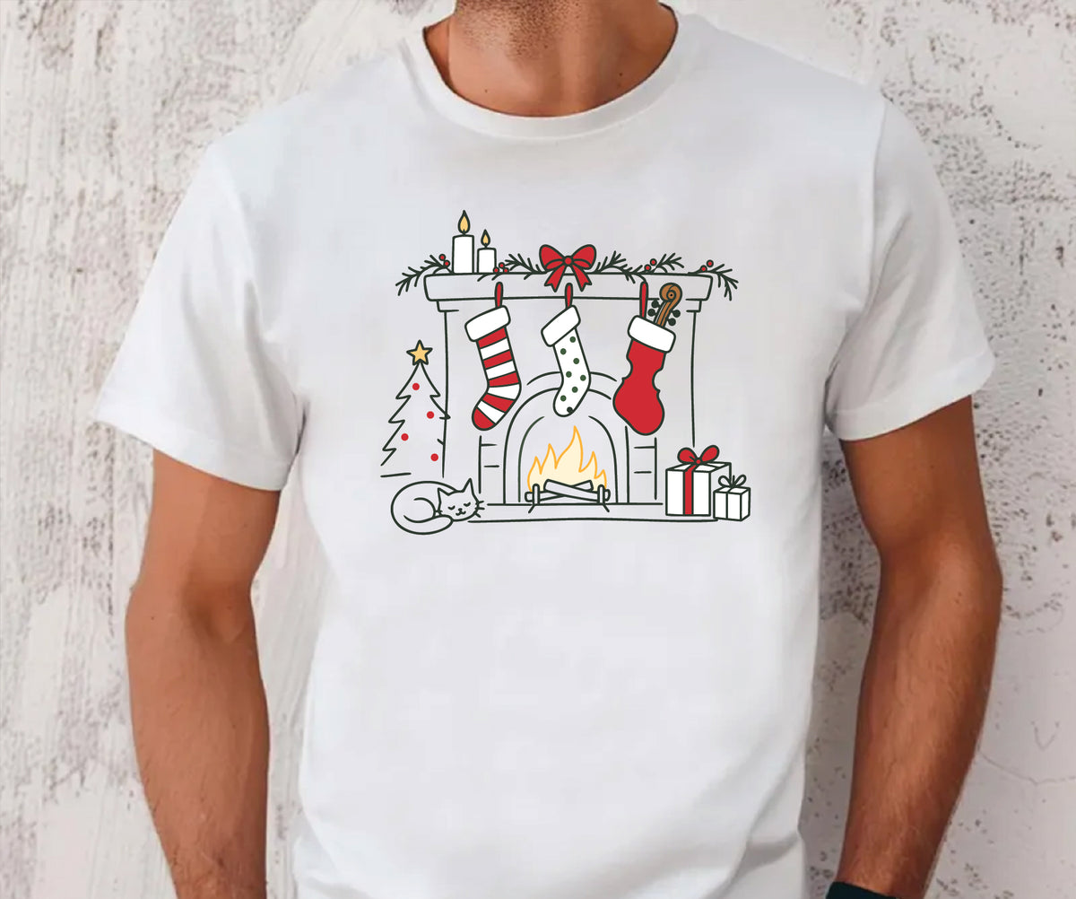 Cozy Musician Christmas Fireplace Tee