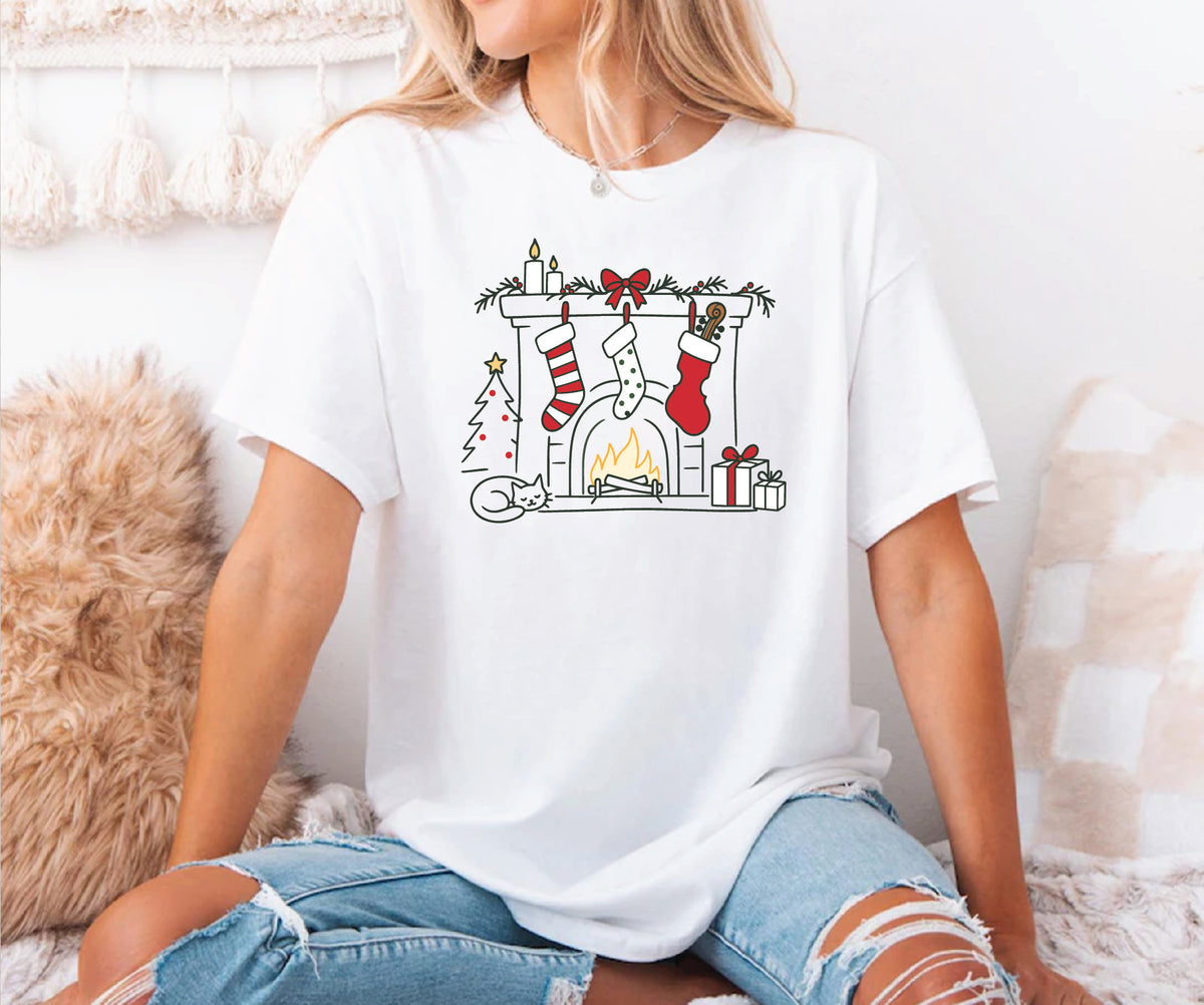 Cozy Musician Christmas Fireplace Tee