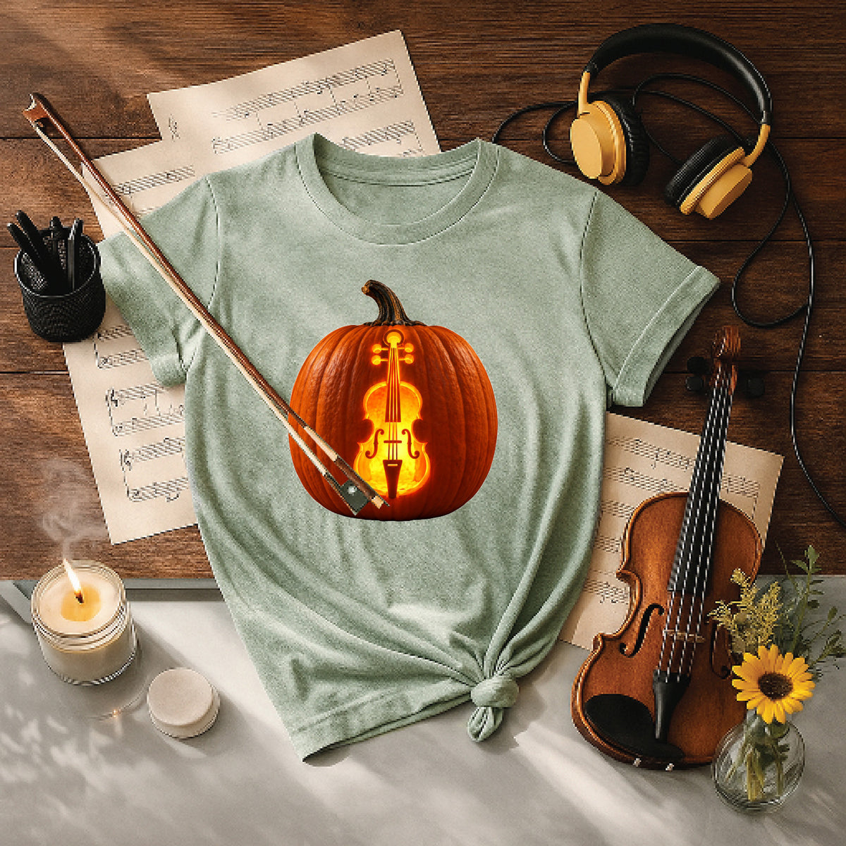 Glowing Cello Pumpkin Halloween Shirt