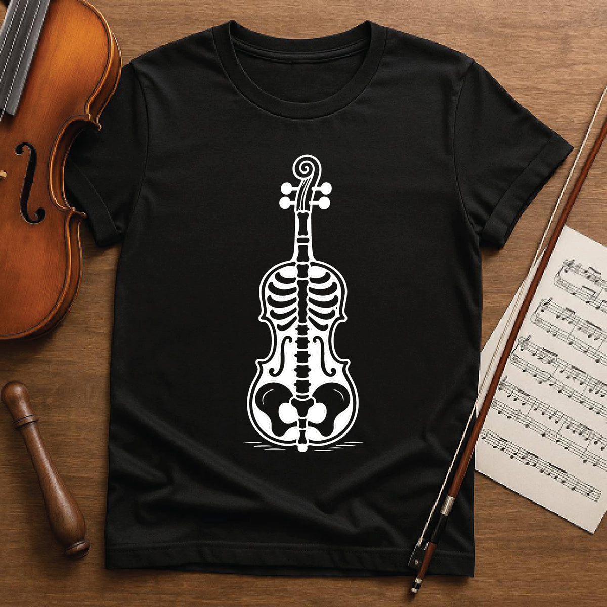 Spooky Skeleton Cello Halloween Tee