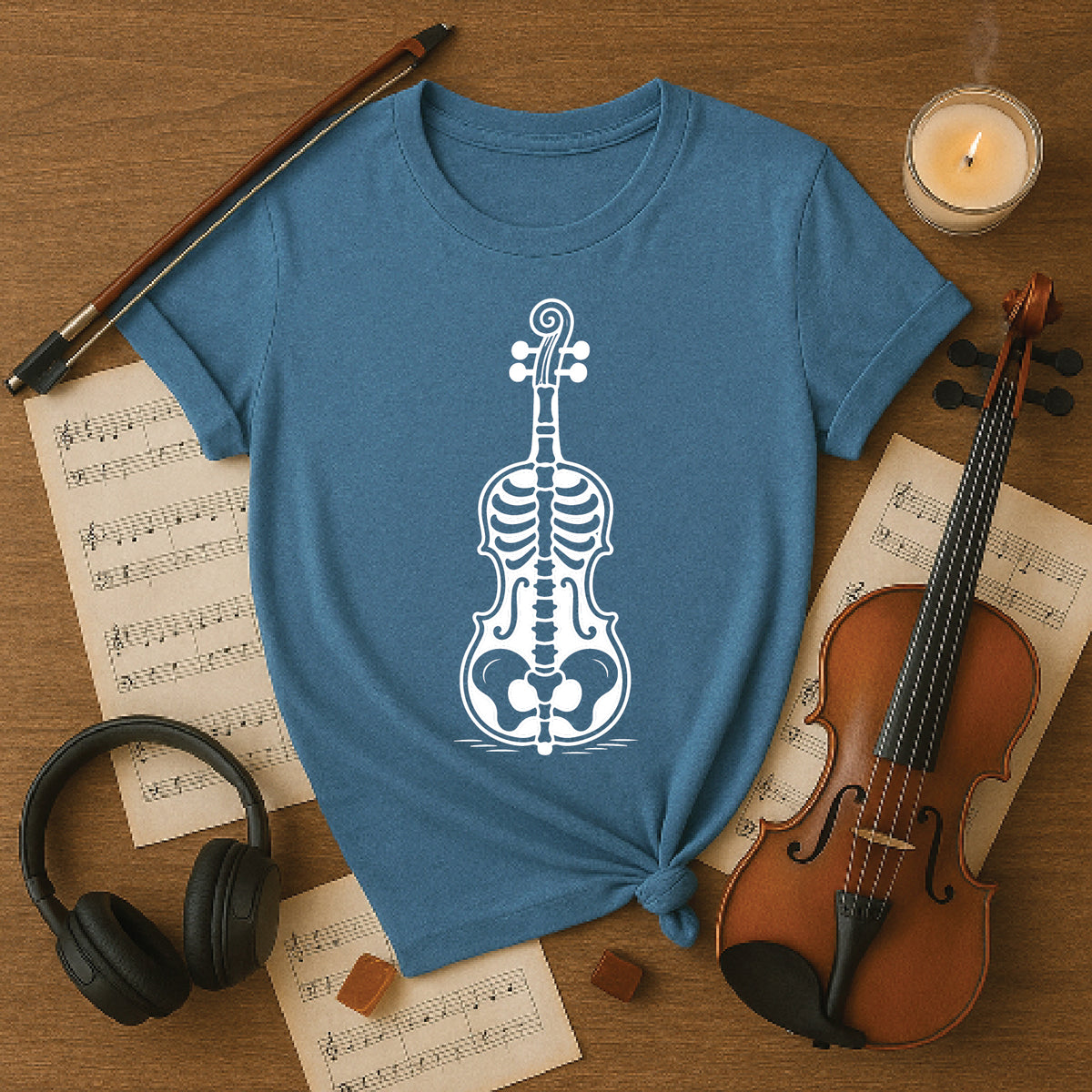 Spooky Skeleton Cello Halloween Tee
