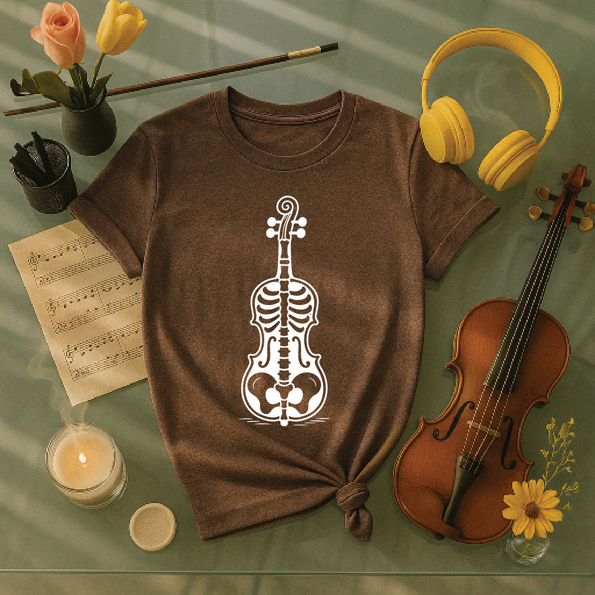 Spooky Skeleton Cello Halloween Tee