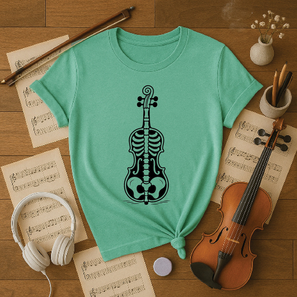 Spooky Skeleton Cello Halloween Tee