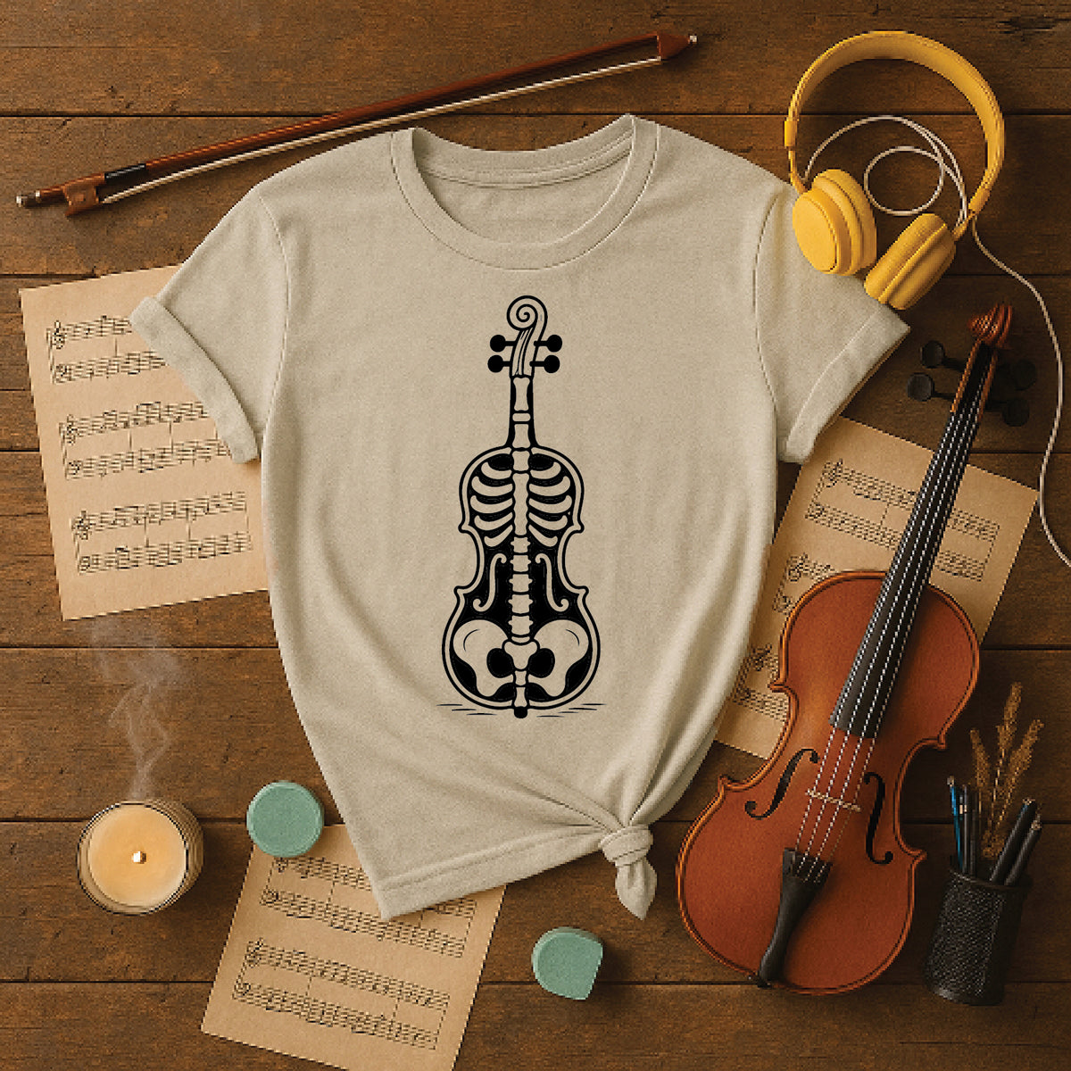 Spooky Skeleton Cello Halloween Tee