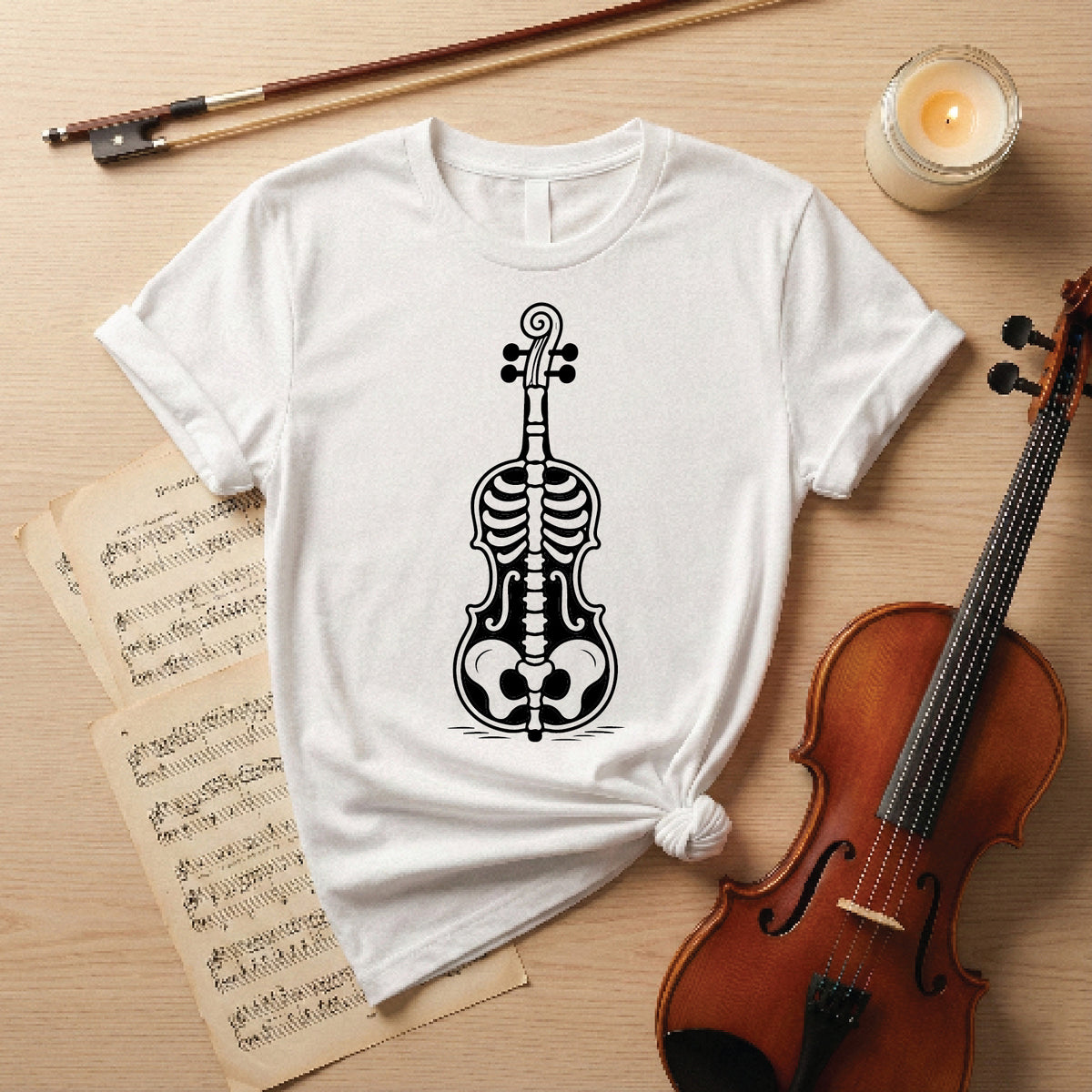 Spooky Skeleton Cello Halloween Tee