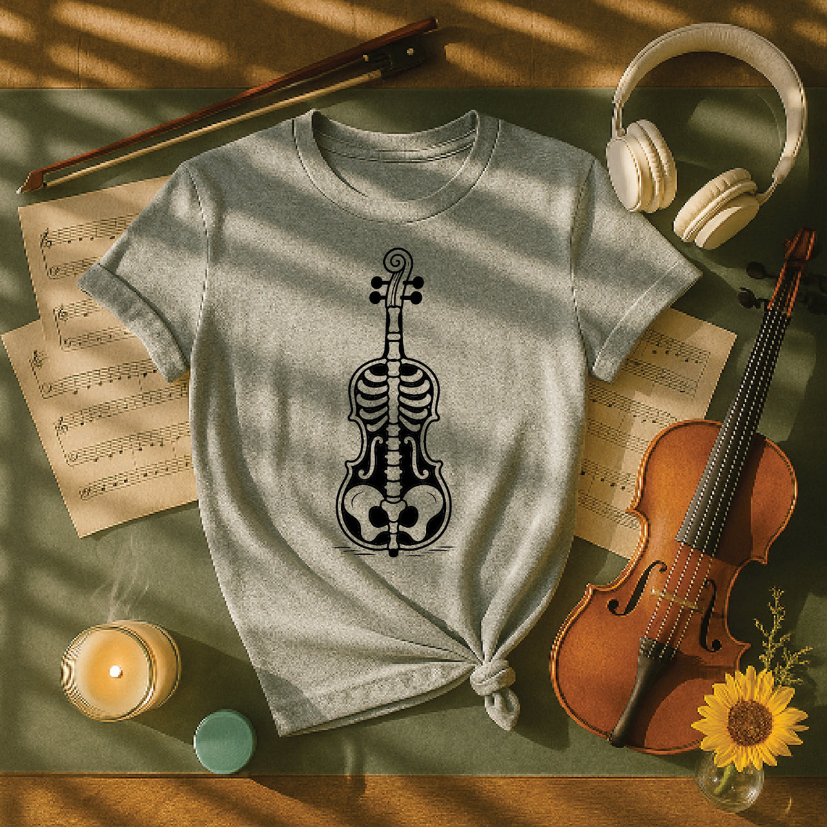 Spooky Skeleton Cello Halloween Tee