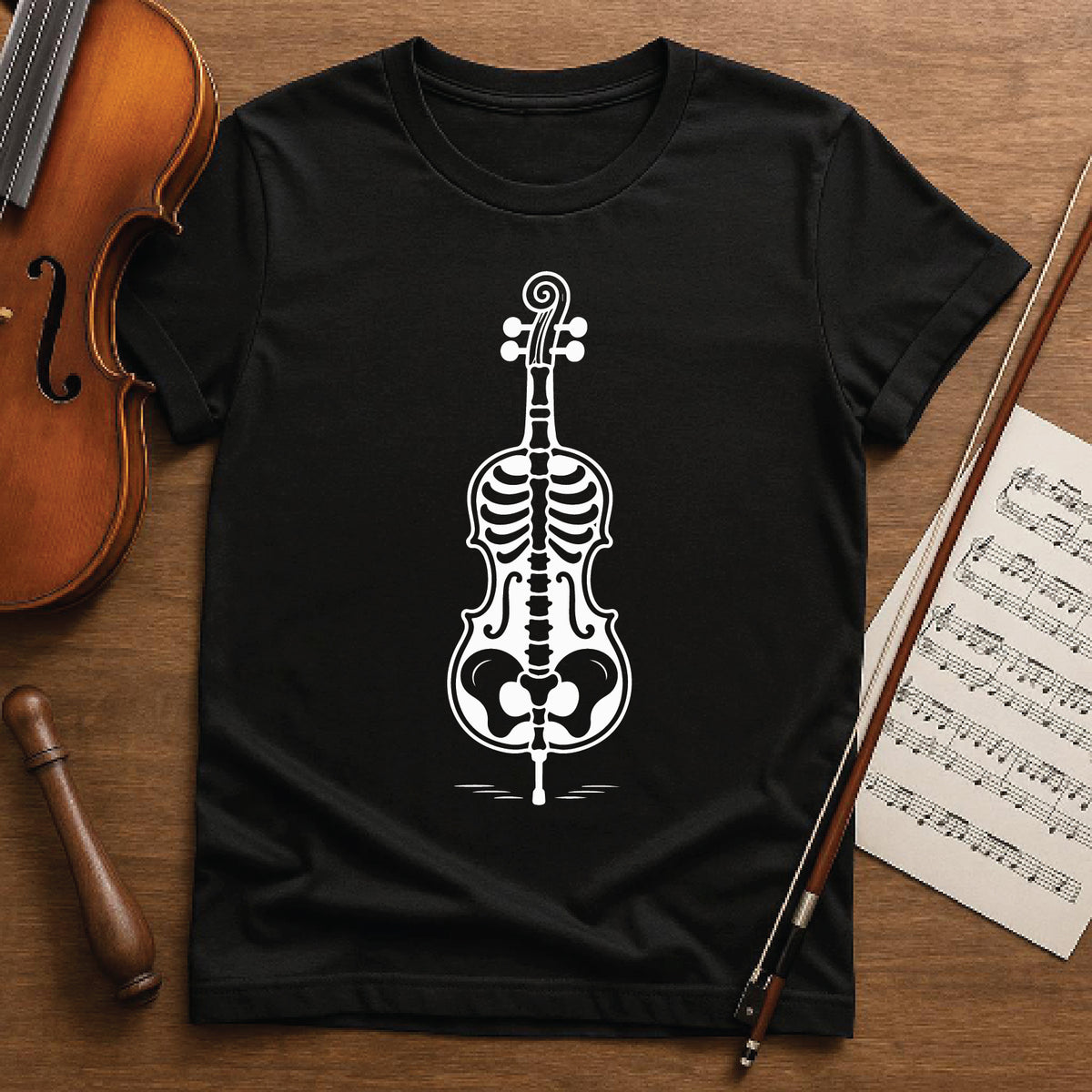 Spooky Skeleton Violin Halloween Tee