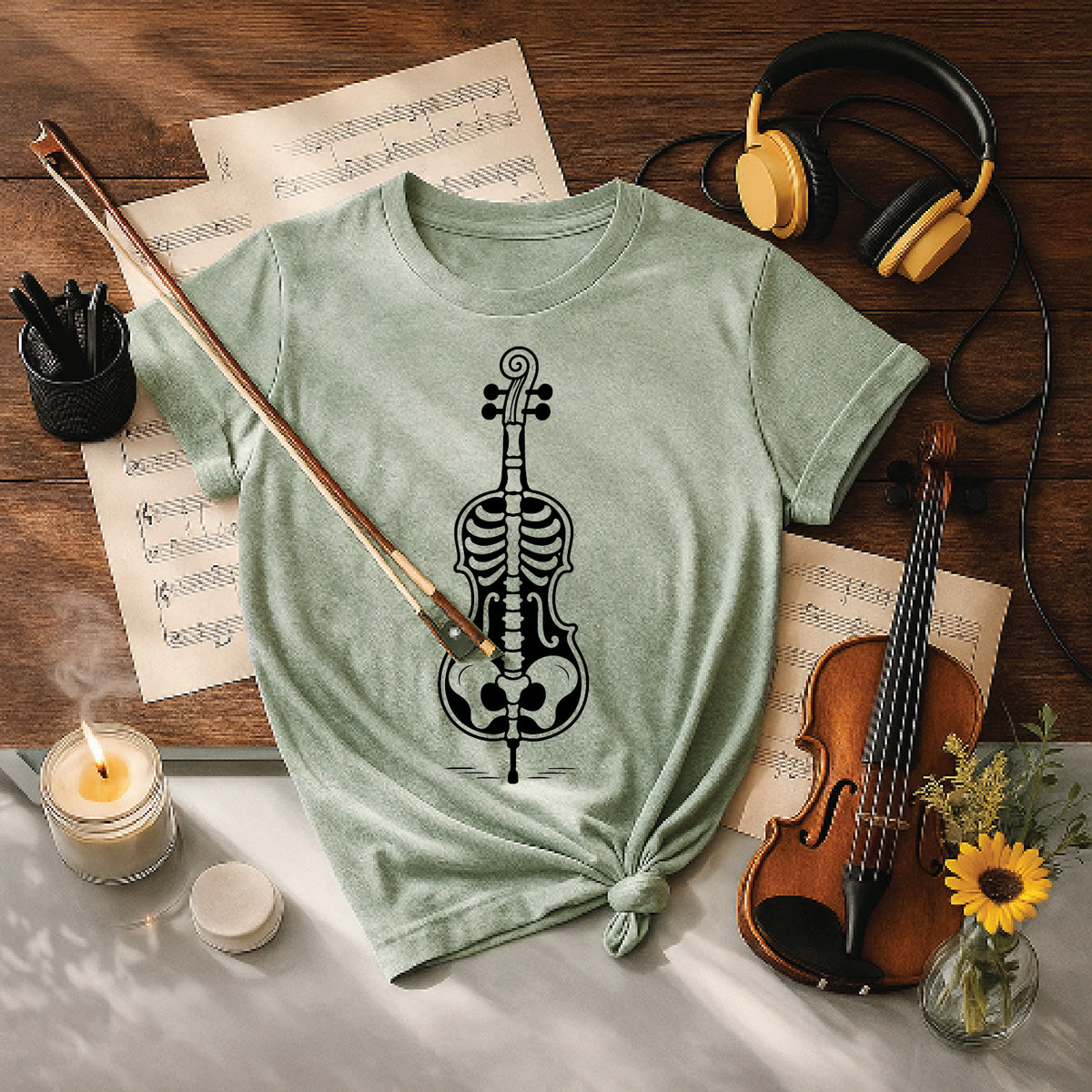 Spooky Skeleton Violin Halloween Tee
