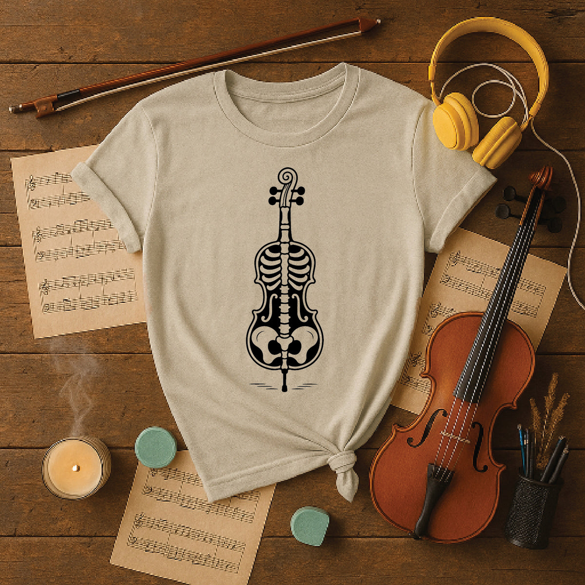 Spooky Skeleton Violin Halloween Tee