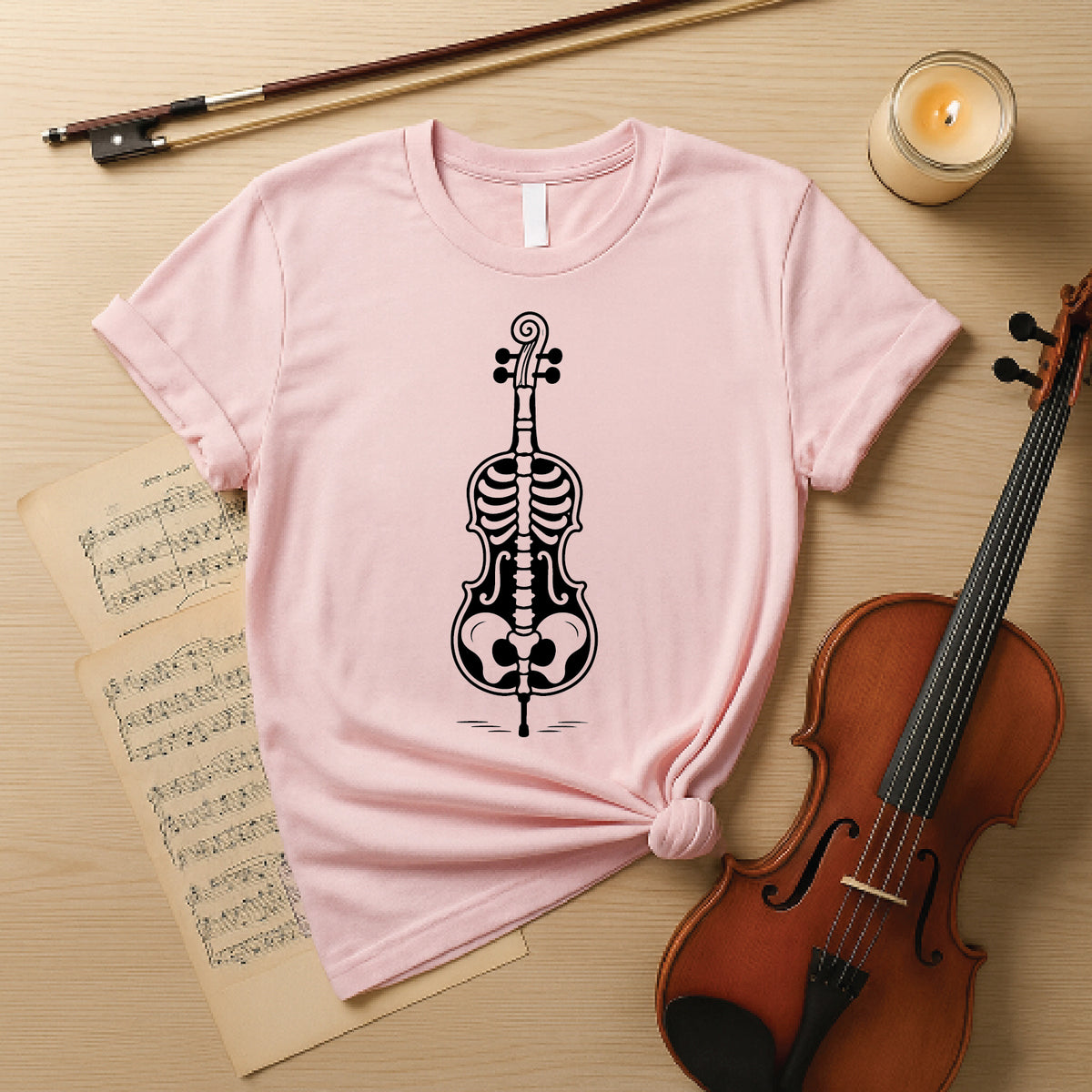 Spooky Skeleton Violin Halloween Tee