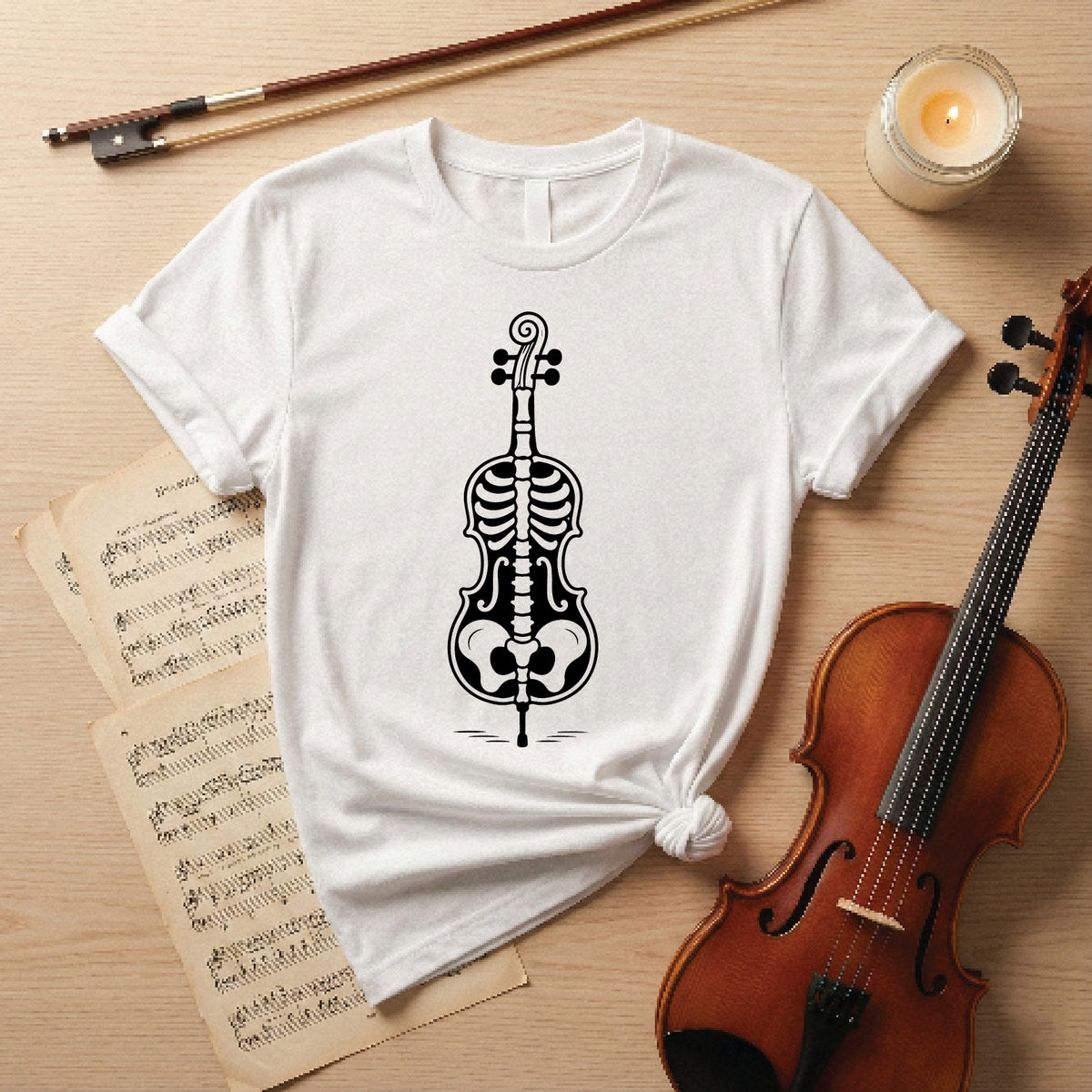 Spooky Skeleton Violin Halloween Tee