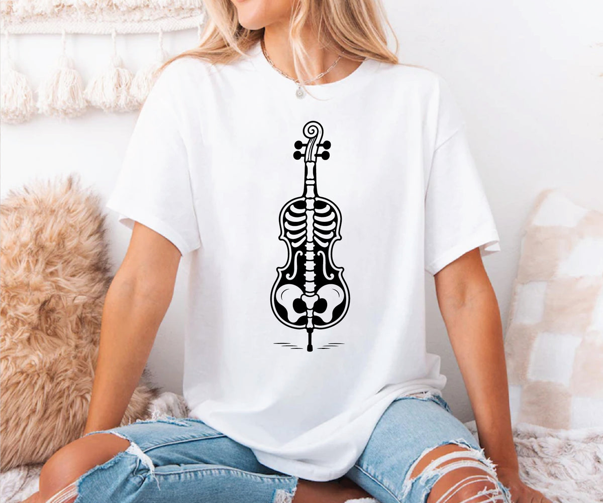 Spooky Skeleton Violin Halloween Tee