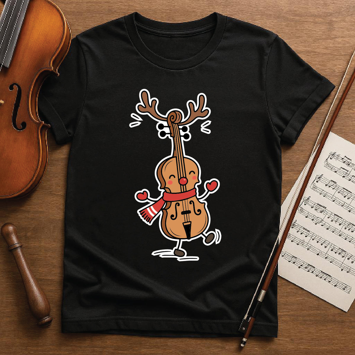 Dancing Reindeer Cello Christmas Tee