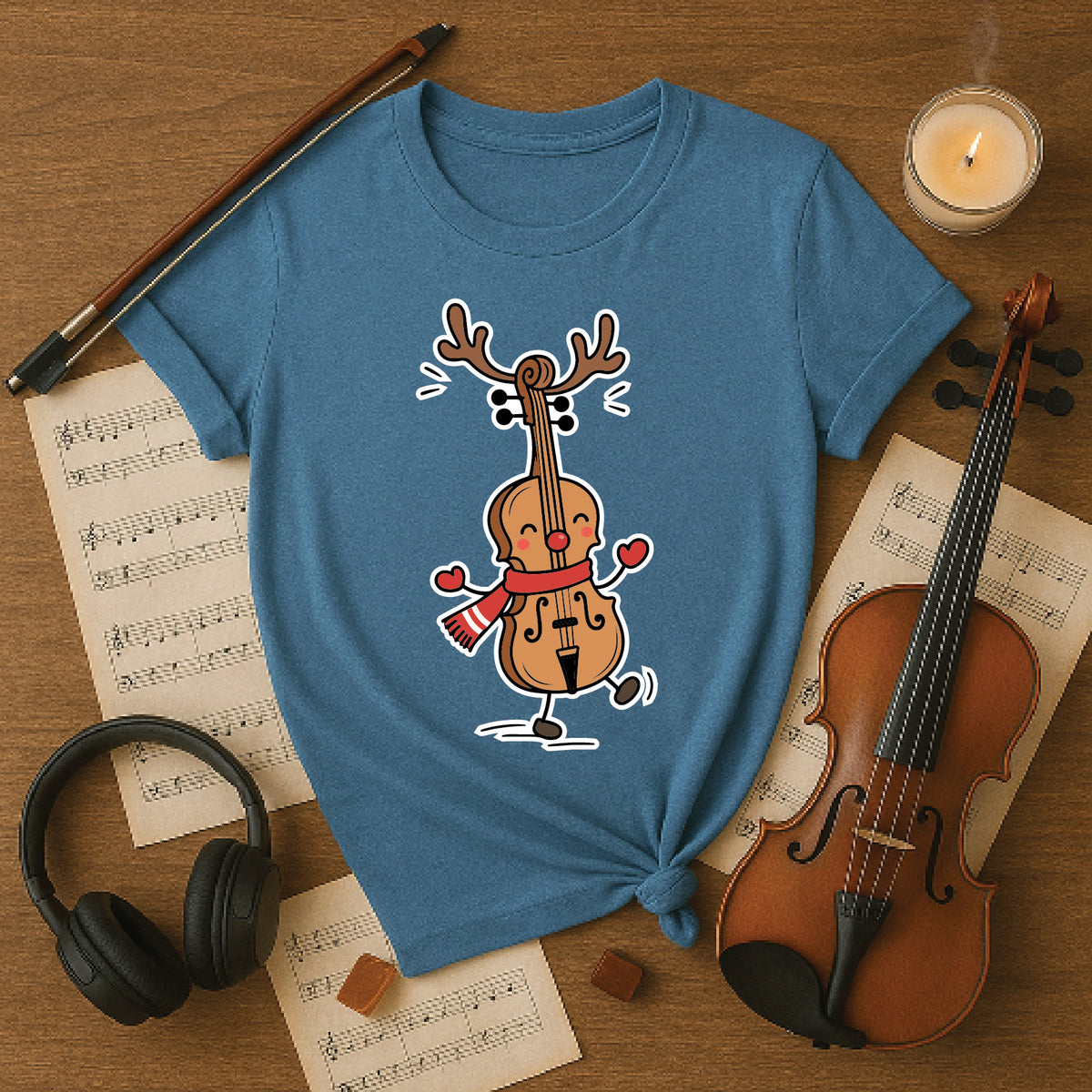 Dancing Reindeer Cello Christmas Tee