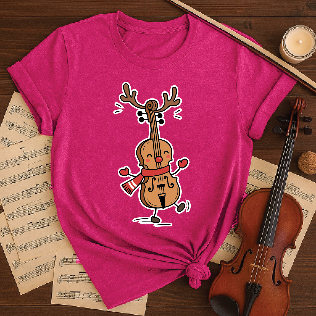Dancing Reindeer Cello Christmas Tee