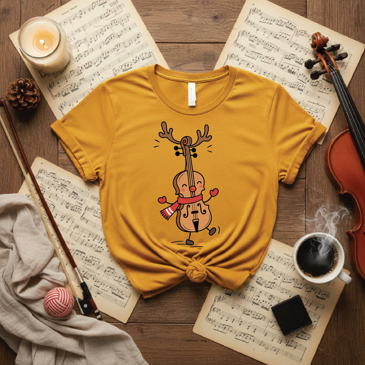 Dancing Reindeer Cello Christmas Tee