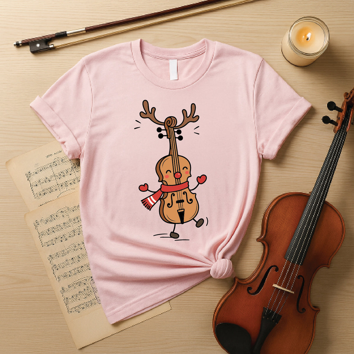 Dancing Reindeer Cello Christmas Tee