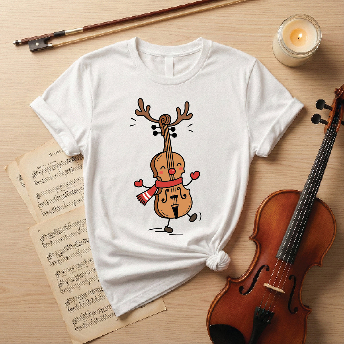 Dancing Reindeer Cello Christmas Tee